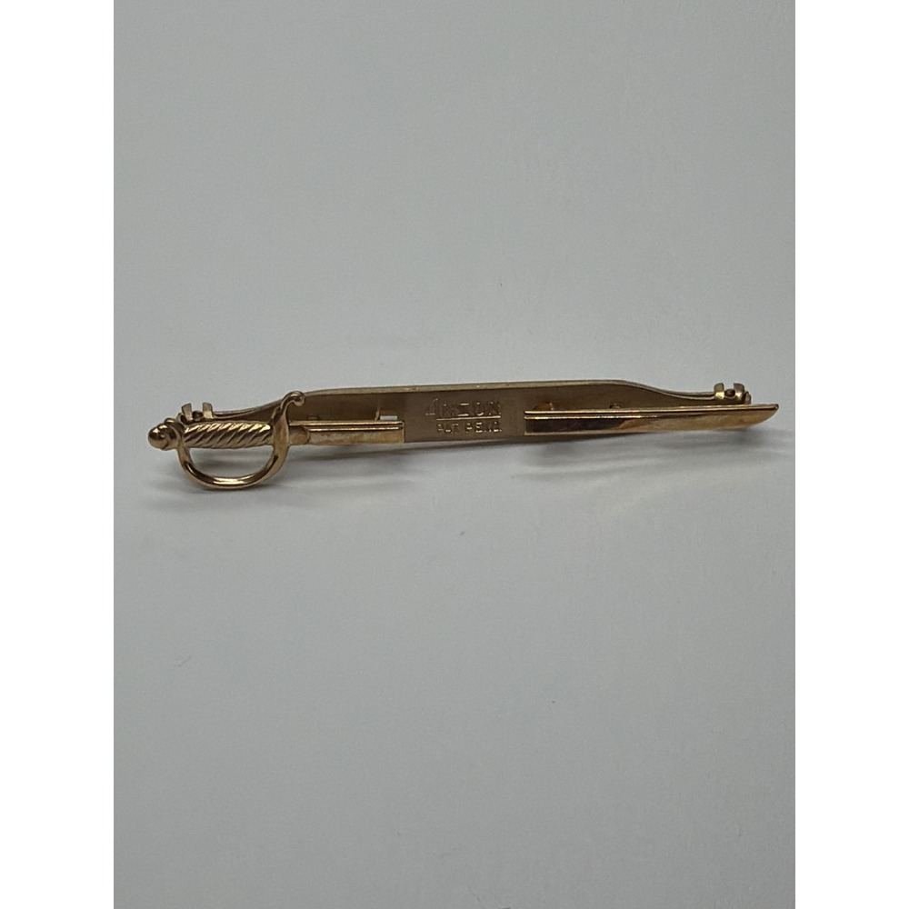 Anson Vintage Gold Tone Sword Saber Tie Bar Clip Mens Jewelry Pat Pend USA